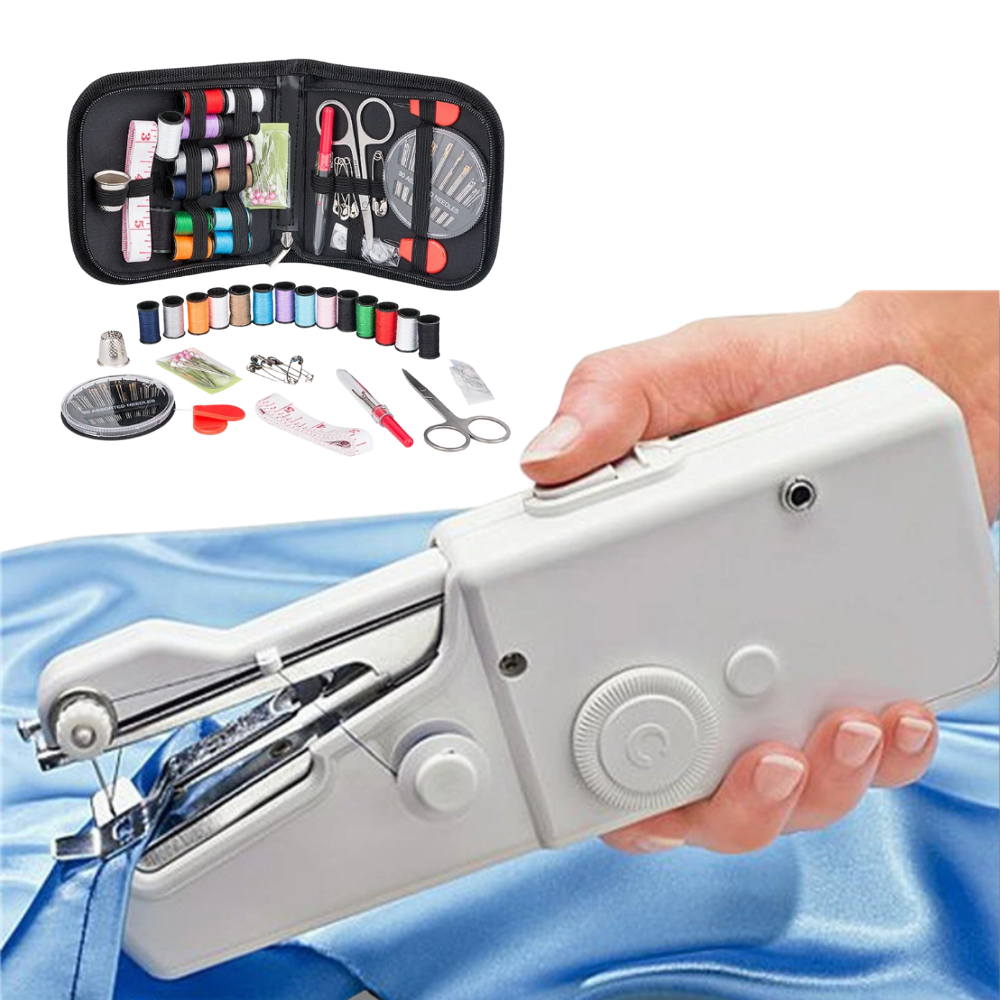 Handheld sewing machine and sewing kit